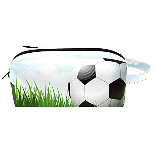 LEVEIS Soccer Football Grass Microfiber Leather Makeup Bag Pouch Waterproof Travel Cosmetic Bag Portable Handy Toiletry Bag for Women Girls Gifts
