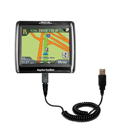 Coiled Power Hot Sync USB Cable for the Magellan Roadmate 1210 with both data and charge features - Uses Gomadic TipExchange Technology