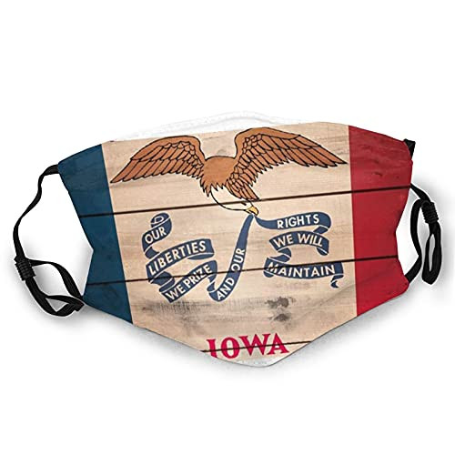 Iowa Flag Double-Sided Printed Face Dust Face Mask, Unisex Breathable Adjustable Windproof Reusable,Soft Mouth Mask Fashion,Stretchy Adju Stable Earloops Face Cover Black