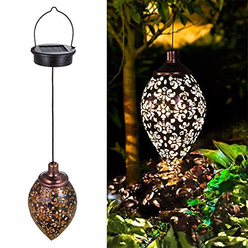 JJGS Hanging Solar Lanterns for Garden LED Hanging Solar Lights Outdoor Waterproof Decorative Metal Solar Lights with Handle for Yard Tree Fence Patio