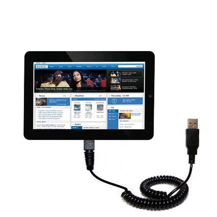Coiled Power Hot Sync USB Cable for the Elonex 1000ET eTouch Android Tablet with both data and charge features - Uses Gomadic TipExchange Technology