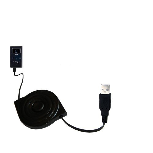Compact and retractable USB Power Port Ready charge cable designed for the RCA M2104 M2204 Lyra and uses TipExchange