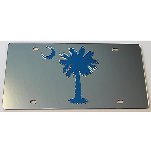 Palmetto Tree with Moon South Carolina Mirrored Acrylic License Plate Frame Car Tag (CLR/LBL)