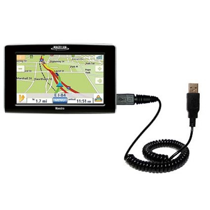 Gomadic Coiled Power Hot Sync USB Cable for The Magellan Maestro 5310 with Both Data and Charge Features - Uses TipExchange Technology
