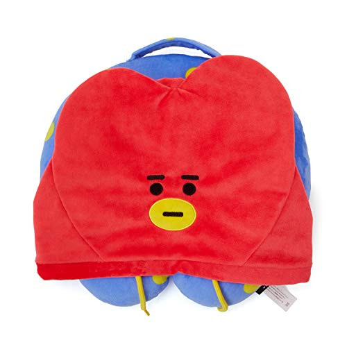 LINE FRIENDS BT21 Official Merchandise TATA Character Hooded Travel Neck Pillow, Red