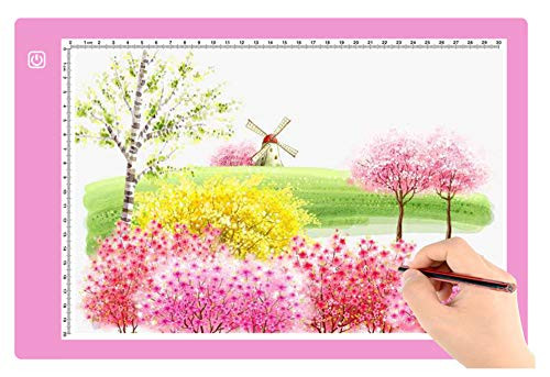 A4 Ultra-Thin Portable LED tracing Light Box Dimmable Brightness LED Art Tracing Pad for Artist Drawing Sketching Animation Stencilling and 5d Diamond Painting -Light Pink, A4-