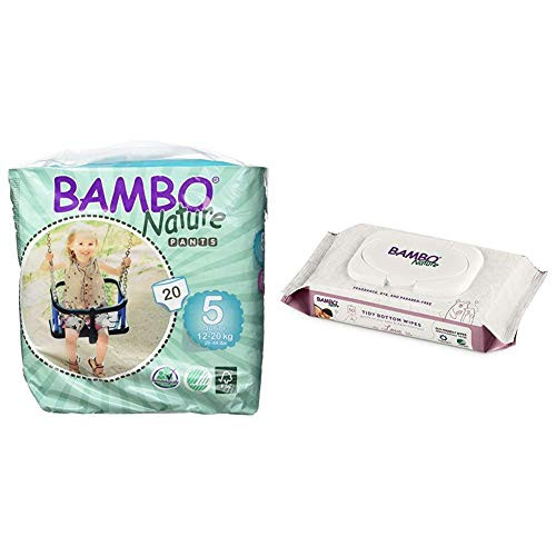 Bambo Nature Baby Training Pants Classic, Size 5 -26-44 lbs-, 20 Count with Bambo Nature Tidy Bottoms Baby Wipes 50 Sheets