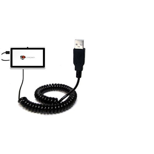 Gomadic Coiled Power Hot Sync USB Cable Suitable for The Chromo Inc 7 inch Tab with Both Data and Charge Features - Uses TipExchange Technology
