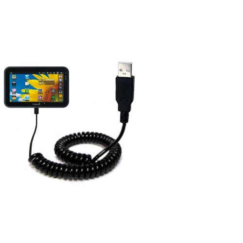 Coiled Power Hot Sync USB Cable for the Polaroid Tablet PMID701 with both data and charge features - Uses Gomadic TipExchange Technology