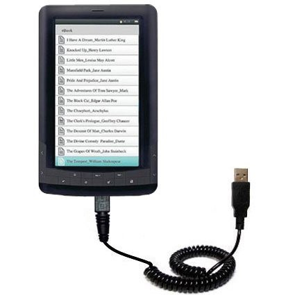 Coiled Power Hot Sync USB Cable suitable for the Laser Ebook EB7C with both data and charge features - Uses Gomadic TipExchange Technology