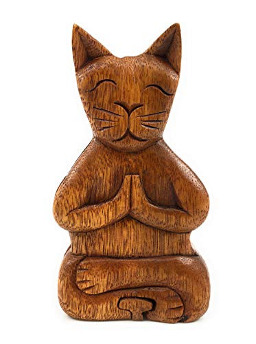 Wooden Cat Puzzle Box - Jewelry Box - Stash Box - Brain Teaser with Secret Compartment