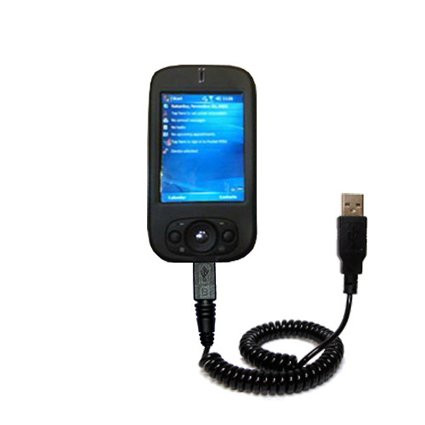 Gomadic Coiled Power Hot Sync USB Cable for The Qtek S200 with Both Data and Charge Features - Uses TipExchange Technology