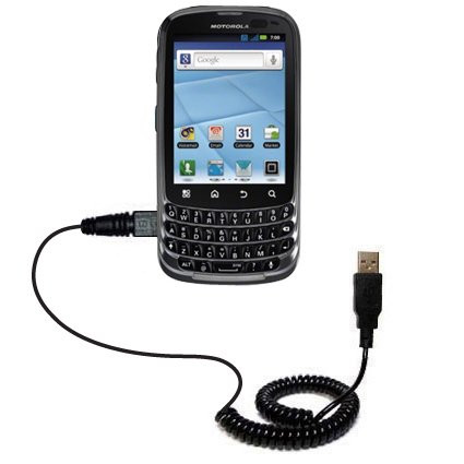 Coiled Power Hot Sync USB Cable for the Motorola Admiral with both data and charge features - Uses Gomadic TipExchange Technology