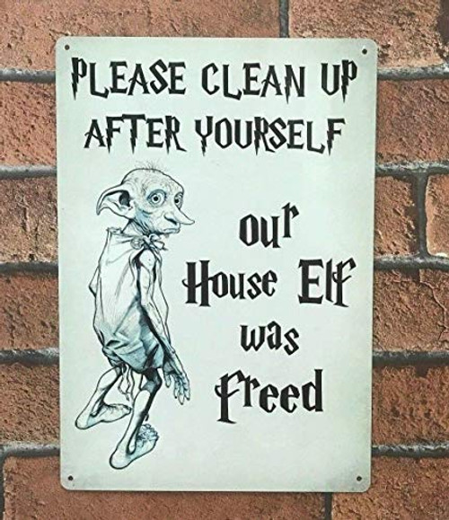 New Vintage Retro Metal Tin Sign Please Clean Up After Yourself Our House Elf was Freed Outdoor Street Garden  and  Home Bar Cafe Wall Decoration Sign 12x8inch BH003