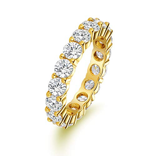 MDFUN 18K Yellow Gold Plated 4.0 Round Cubic Zirconia Eternity, Engagement, Wedding Band Ring for Women -5- MDFUN 18K Yellow Gold Plated 4.0 Round Cubic Zirconia Eternity, Engagement, Wedding Band Ring for Women -5-