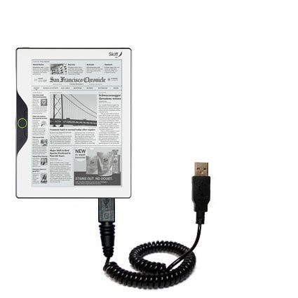 Gomadic Coiled Power Hot Sync USB Cable for The Skiff Reader with Both Data and Charge Features - Uses TipExchange Technology