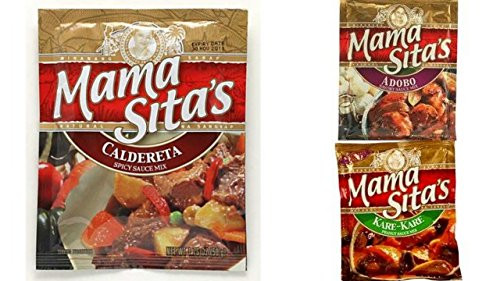 Mama Sita's Sauce Mix 6-Packet Variety Bundle includes 2-Packet Kare Kare Mix, 2.0 oz  plus 2-Packet Caldereta Mix, 1.76 oz  plus 2-Packet Adobo Mix, 1.76 oz