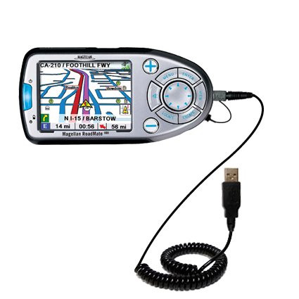 Coiled Power Hot Sync USB Cable for the Magellan Roadmate 800 with both data and charge features - Uses Gomadic TipExchange Technology