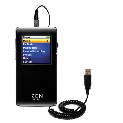 Coiled Power Hot Sync USB Cable for the Creative Zen Neeon 2 with both data and charge features - Uses Gomadic TipExchange Technology