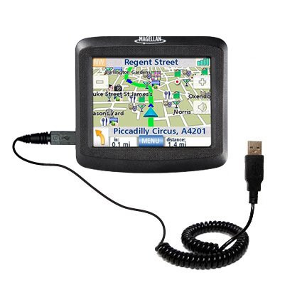 Gomadic Coiled Power Hot Sync USB Cable for The Magellan Roadmate 1215 with Both Data and Charge Features - Uses TipExchange Technology