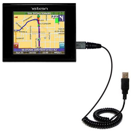 Gomadic Coiled Power Hot Sync USB Cable for The Nextar M3 GPS with Both Data and Charge Features - Uses TipExchange Technology