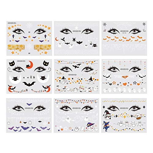 LoveIyPet Halloween Tattoos for Kids, Bat/Eye/Ghosts/Spiders Temporary Tattoo Sticker - Halloween Party Favor Decorations, 9 Sheets