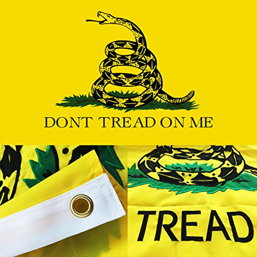 Winbee Embroidered Don't Tread On Me Flag 3x5 Ft - Exclusive Strongest 300D Nylon, Double Sewn Stripes and Brass Grommets, UV Protected, Best American Gadsden Flag Winbee Embroidered Don't Tread On Me Flag 3x5 Ft - Exclusive Strongest 300D Nylon, Double Sewn Stripes and Brass Grommets, UV Protected, Best American Gadsden Flag