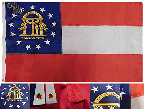 Trade Winds State of Georgia 3x5 3'x5' Rough Tex 100 percent Dura-Last Nylon 150D Embroidered Flag Banner with 2 Clips Trade Winds State of Georgia 3x5 3'x5' Rough Tex 100 percent Dura-Last Nylon 150D Embroidered Flag Banner with 2 Clips