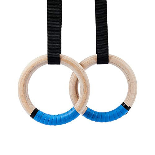 ZELUS Gymnastic Rings, Exercise Olympic Rings with Adjustable Straps, Steel Buckles, Perfect for Workout, Strength Training, Pull-Ups and Dips -Wood-