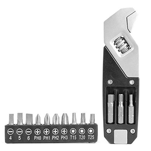 Hex Key Set, Folding Hex Socket Wrench Stainless Steel Multifunctional Adjustable Home Repair Hand Tool with 10Pcs Screwdriver Bits