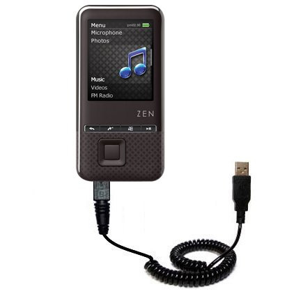 Gomadic Coiled Power Hot Sync USB Cable for The Creative Zen Style 100 with Both Data and Charge Features - Uses TipExchange Technology