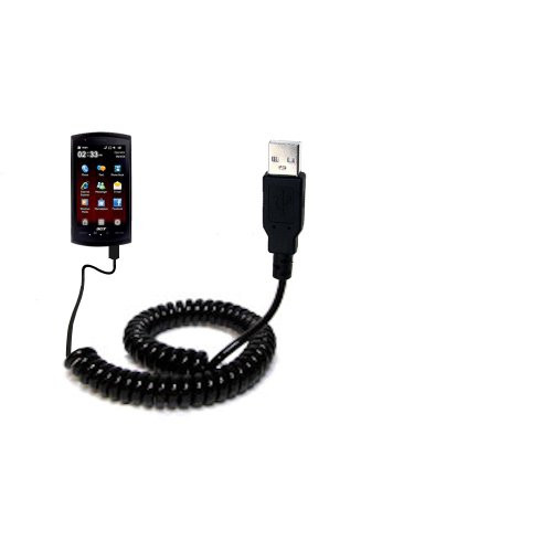 Coiled Power Hot Sync USB Cable suitable for the Acer NeoTouch S200 with both data and charge features - Uses Gomadic TipExchange Technology