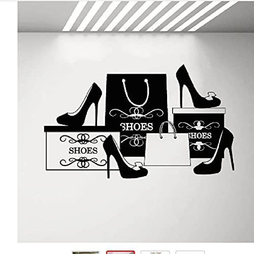Xiaopang Fashion Shoes Wall Sticker High Heel Shop Decal Stiletto Store Window Decor Mirror Stickers Waterproof Removable42X69Cm