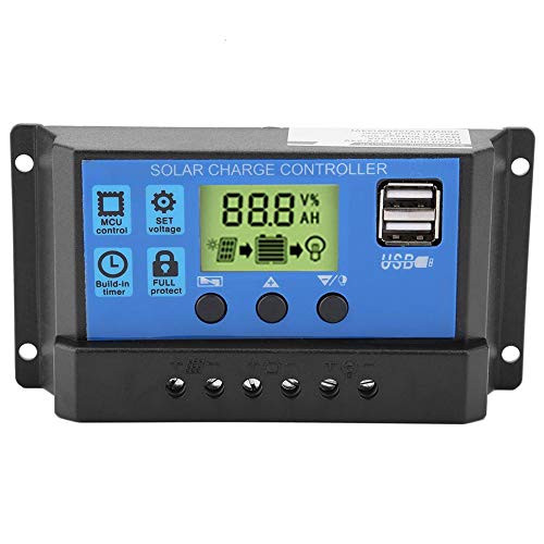 Roadiress Solar Panel Charge Controller, USB Regulator LCD Display PWM 12V 24V Dual10/20/30A 1 Solar Charge Controller-YJSS-20A-