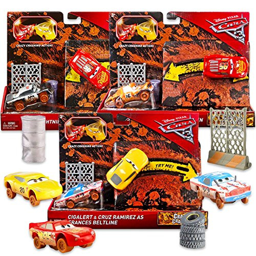 Disney Pixar Cars Crash and Smash Vehicles Super Set -- Pack of 6 Crazy 8 Crashers Featuring Lightning McQueen, Cruz and More (Crazy 8 Track Compatible)