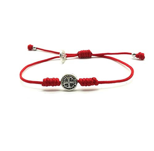 St Benedict simple bracelet, patron saint medal, mens womens catholic adjustable cord bracelet -Red- St Benedict simple bracelet, patron saint medal, mens womens catholic adjustable cord bracelet -Red-