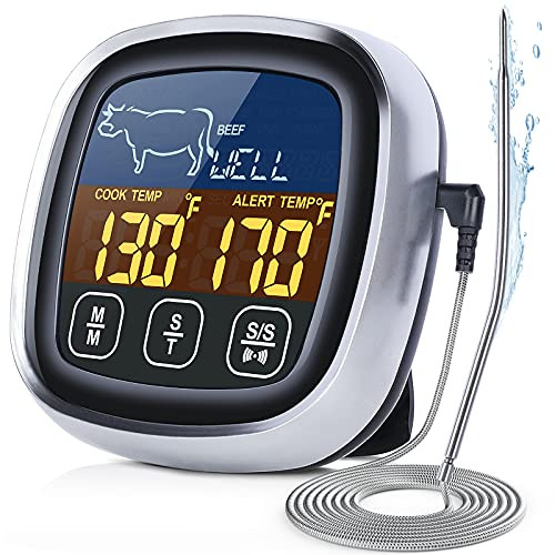 Digital Meat Thermometer for Cooking, 2021 Upgraded Touchscreen LCD Large Display Instant Read Food Thermometer with Backlight, Long Probe, Kitchen Timer, Cooking Thermometer for Oven, BBQ