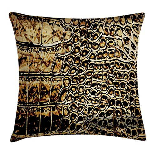 Lunarable Abstract Throw Pillow Cushion Cover, Animal Hide Pattern Monochrome Style Abstract Design Snake and Reptile Design, Decorative Accent Pillow Case, 26 X 16 inches, Brown and Black