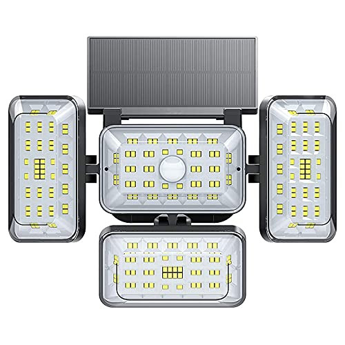 TOOCAT Outdoor Lights Solar Powered with Motion Sensor, 4 Heads Security Lights Solar Powered, 242 LED Flood Light Motion Detected Spotlight for Garage Yard Entryways Patio, IP65 Waterproof