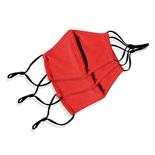 3D Face Mask Reusable, Adjustable Cloth Face Mask with Filter Pocket, Washable Protective Face Mask Unisex, 3 Pack Face Mask, -Red Mask-