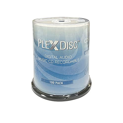 PlexDisc 52x Digital Audio Music CD-R Disc 700MB White Inkjet Printable - 100 PK Spindle -FFP-