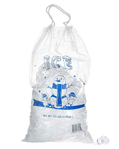 Ice Bag with Cotton Drawstring - Clear Plastic Ice Bags - Commercial Ice Bags - Heavy Duty Ice Bags -10 lb Ice Bags - Qty 100-