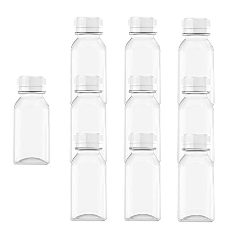 AQSXO 4 Ounce Plastic Juice Bottles, Reusable Clear Bulk Beverage Containers, Comes White lid, for Juice, Milk and Other Beverages, 10 pcs