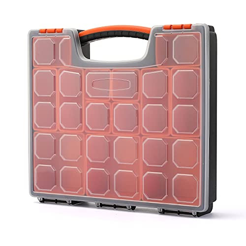 CASOMAN Organizer Box With 13 Dividers, Multi-Purpose Portable Plastic Organizer, Portable Storage Case with Secure Locks, with Size of 12"L x 10.5"W x 2"H