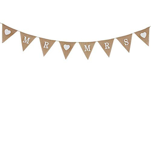 OZXCHIXU TM Natural Burlap Fabric Pennant Hanging Banner Mr. Mrs Heart Wedding Table Hanging Garland Signs