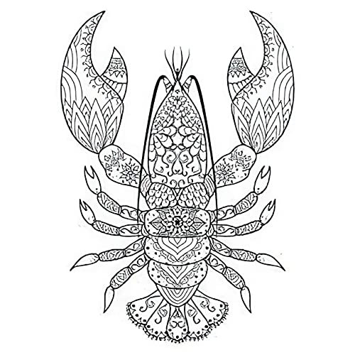 Children Cartoon 6 Sheets Temporary Tattoos For Men Adults Lobster Line Art Design for Coloring Book T and So O Temporary tattoo For Women Neck Arm Chest For Woman 3.7 X 3.7 Inch