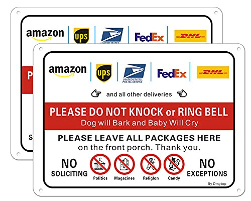 Deliveries Packages Drop Off Sign, FedEx Amazon Ups Delivery Instructions Sign, 10x7 Inches Rust Free Aluminum, Weather Fade Resistant, Easy Mounting, Indoor/Outdoor Use, 2 Pack