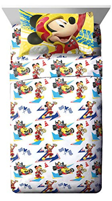 Jay Franco Disney Junior Mickey Mouse and The Roadster Racers Twin Sheet Set - 3 Piece Set Super Soft Kids Bedding - Fade Resistant Polyester Microfiber Sheets (Official Disney Junior Product) Jay Franco Disney Junior Mickey Mouse and The Roadster Racers Twin Sheet Set - 3 Piece Set Super Soft Kids Bedding - Fade Resistant Polyester Microfiber Sheets (Official Disney Junior Product)