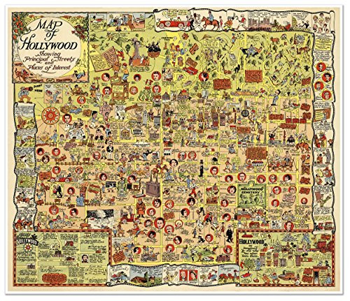Antiguos Maps - Hollywood California Map of The Stars Circa 1928 - Measures 24 in x 28 in -610 mm x 711 mm-