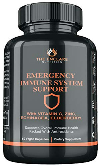 EMERGENCY IMMUNE SUPPORT SUPPLEMENT: 10in1 Antioxidant Immunity Booster, Respiratory Support  and  Stress Response: Vitamin C, B6, E, Elderberry, Zinc, Echinacea, Turmeric, Garlic, Probiotic  and  L-Glutamine